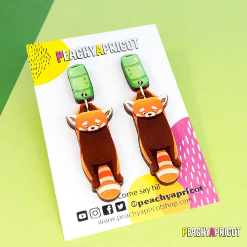 Miniatura 10 de PeachyApricot Lindos pendientes de panda rojo