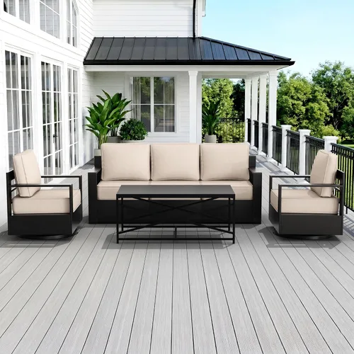 Miniatura 41 de Muebles de Patio al Aire Libre de Aluminio, Sillas de Metal para Todo Clima con Cojines de 6 Pulgadas de Grosor, Asiento Profundo para Jardín, Beige
