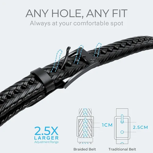 Miniatura 3 de CHAOREN Cinturones trenzados de cuero para hombre, cinturón de cuero tejido casual de 1 18 pulgadas para pantalones de vestir