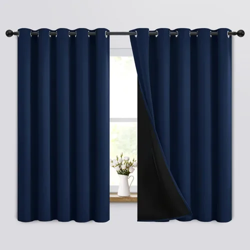 Miniatura 35 de Yakamok Cortinas negras, cortinas de ventana con aislamiento térmico y eficiencia energética para dormitorio, cortinas opacas completas y cortinas