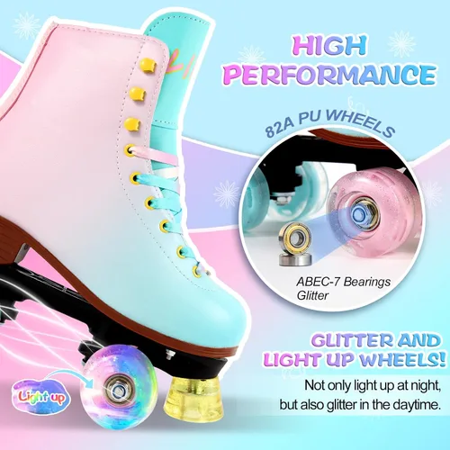 Miniatura 4 de LIKU Patines de cuatro ruedas para niñas y mujeres con todas las ruedas iluminadas, patines de cordones iluminados para interiores y exteriores