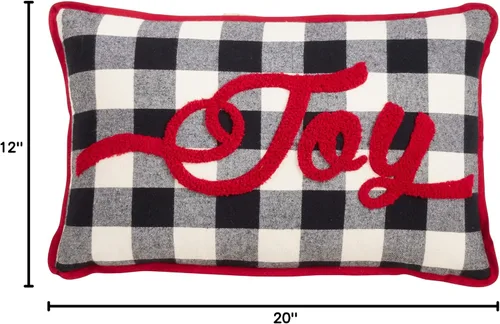 Miniatura 5 de SARO LIFESTYLE DAMA di Natale Collection Buffalo Plaid Joy - Almohada rellena de poliéster, 12 x 20 pulgadas, color negro