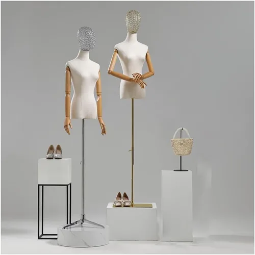 Miniatura 2 de Maniquí de forma de vestido femenino ajustable con soporte de trípode, brazos y cabeza desmontables para costura, ropa y exhibición de joyas, dorado