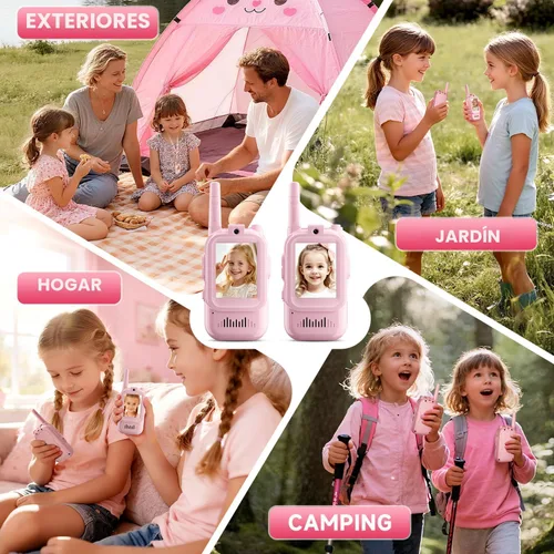 Miniatura 7 de Walkie Talkies de video para niños, paquete de 2 intercomunicadores de video recargables para niños, juguetes para interiores y exteriores