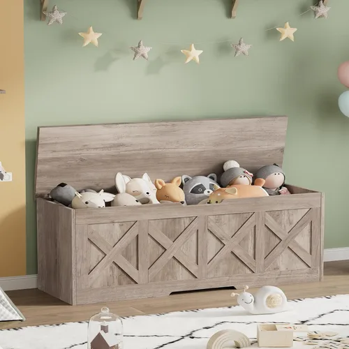 Miniatura 10 de Homleke Cofre de almacenamiento de madera extragrande de 47.2 pulgadas, caja de juguetes de granja, banco de entrada, almacenamiento de dormitorio