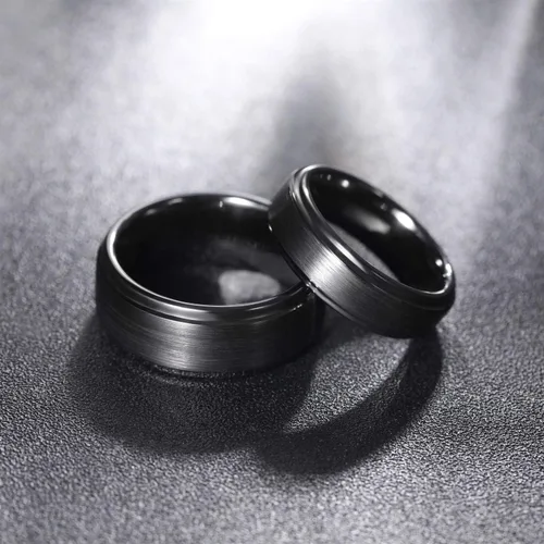 Miniatura 4 de Anillo de cerámica negro de 0.236in, 0.315in, con incrustaciones de fibra de carbono negra, para hombres y mujeres, talla 5-14