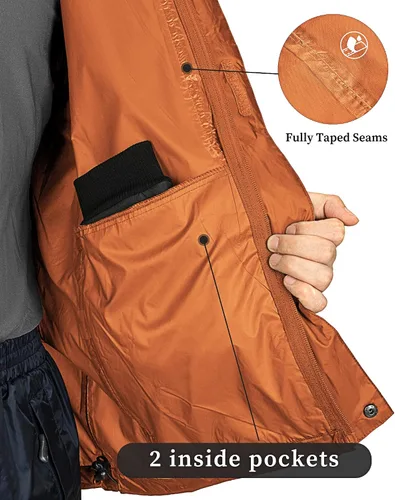 Miniatura 44 de 33,000ft - Chaqueta de lluvia impermeable y plegable para hombre, ligera, con capucha, cortavientos ideal para golf o ciclismo