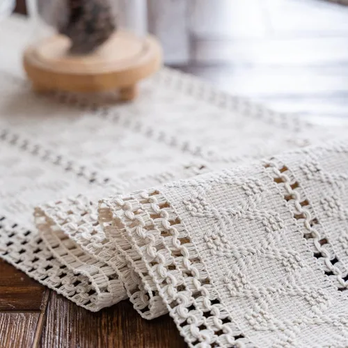 Miniatura 5 de Camino de mesa de macramé, color beige crema, bohemio, con borlas, camino de mesa de algodón tejido a mano, camino de mesa rústico para cocina