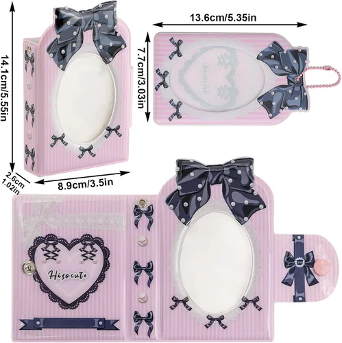 Miniatura 4 de Kpop - Mini álbumes de fotos de 3 pulgadas, 40 bolsillos, soporte para tarjetas fotográficas con lazo, patrón de corbatín, álbum de fotos para Azul