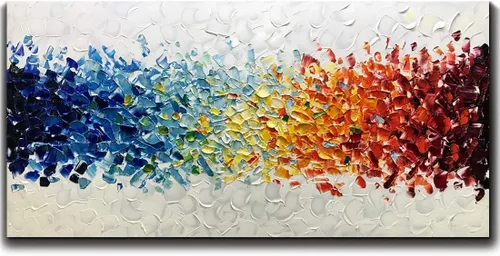 AMEI Arte, 24 x 48 pulgadas, pintado a mano sobre lienzo, fondo blanco colorido, pinturas al óleo abstractas, arte de pared multicolor, madera en el
