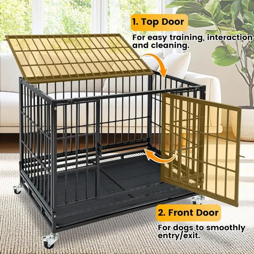 Miniatura 7 de Jaula apilable para perros de 36 pulgadas con ruedas con bloqueo, acceso superior, resistente e indestructible a prueba de escapes, jaula
