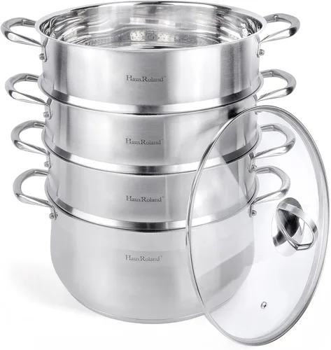 Miniatura 5 de Olla de vapor de acero inoxidable de 3 niveles con tapa, olla de vapor para cocinar (3 niveles), olla de cocina de múltiples capas, sartén de cocina
