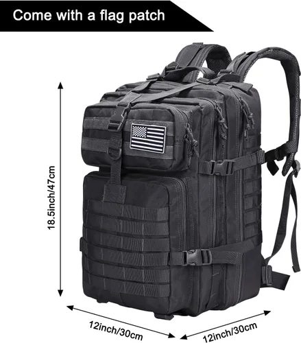 Miniatura 2 de Prospo Mochila de hombro táctica militar de 40 litros para supervivencia escolar, mochila de pesca para almacenamiento de aparejos Negro