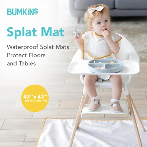 Miniatura 2 de Bumkins Alfombrilla de Splat para Debajo de la Silla Alta, Alfombrilla para Desordenes de Comer para Bebés y Niños Pequeños, Tela Reutilizable B2