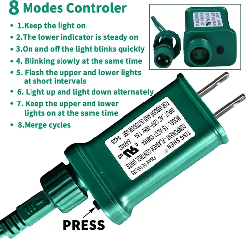 Miniatura 4 de Luces de cadena navideñas mini de 100 unidades en morado y verde, con certificación UL, equipadas con 8 modos de iluminación, perfectas para patios