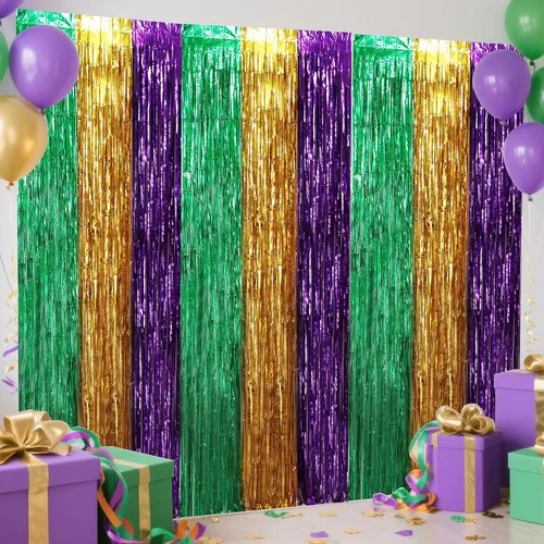 Miniatura 24 de BEISHIDA 4 Piezas de Serpentinas de Fiesta Negras y Naranjas con Flecos, Cortina de Telón de Fondo de Aluminio, Telón de Fondo de Oropel, Decoración