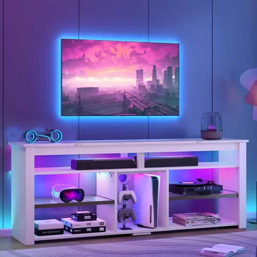 Miniatura 9 de Bestier Soporte de TV para TV de 70 pulgadas, centro de entretenimiento alto con 2 luces LED, consola de TV para juegos con almacenamiento para PS5