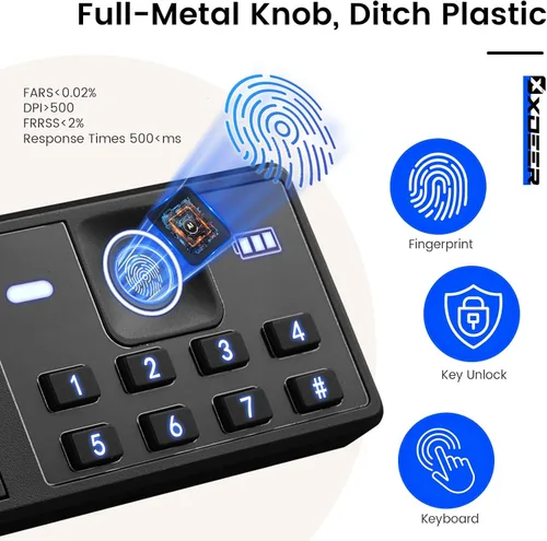 Miniatura 3 de Caja Fuerte Biométrica para el Hogar - (0,78-2,04 pies cúbicos) Caja de Seguridad con Acceso Rápido y Cerradura de Huella Digital, Teclado