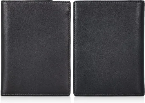 Miniatura 5 de Polare - Soporte para pasaporte de cuero de grano completo con bloqueo RFID, billetera plegable para viajes, 2 pasaportes, Negro -, Slim