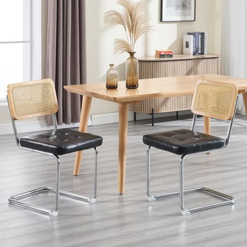 Miniatura 16 de KCC Juego de 2 sillas de comedor modernas de mediados de siglo, ratán de piel sintética, sillas auxiliares de comedor de cocina con patas de metal