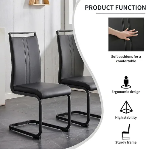 Miniatura 4 de Juego de 2 sillas de comedor modernas con esponja de alta densidad tapizada y patas de metal, sillas para comedor, sillas de comedor de piel