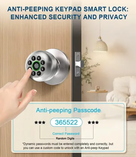 Miniatura 5 de KLLOQUE Fingerprint Door Lock, Smart Fingerprint Door Knob with Keypad, Biometric Door Lock with App Control, Auto Lock Door Lock with Code, Keyless