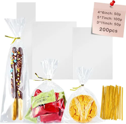 Miniatura 11 de Bolsas de celofán iridiscentes de 5 x 7 pulgadas con lazos giratorios, bolsas de golosinas para galletas, chocolates y palomitas de maíz