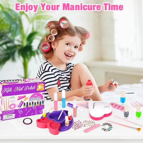 Miniatura 6 de Meaicezli Juego de esmaltes de uñas para niñas, kit de arte de uñas con secador de uñas, esmalte de uñas no tóxico para niños con purpurina y uñas