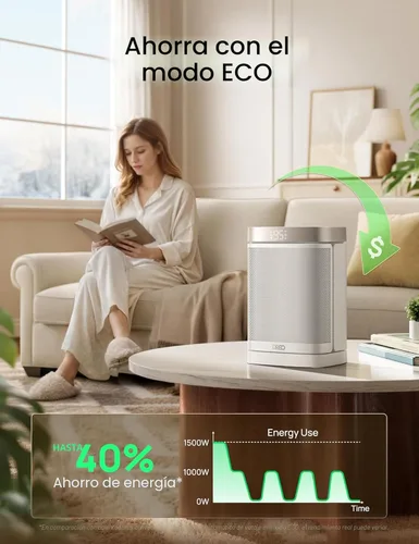 Miniatura 5 de DREO Atom One - Calentador de espacio con control remoto, calentadores eléctricos oscilantes de 70° con termostato digital, calentador de cerámica