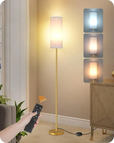 Miniatura 41 de Lámpara de pie regulable para sala de estar con control remoto e interruptor de pie, lámpara de pie de esquina, lámpara alta de pie moderna, Blanco