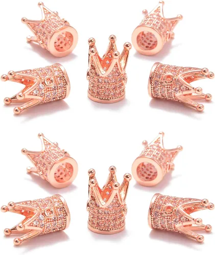 Miniatura 10 de AD Beads Corona de diamantes de imitación de circonita con agujero grande, cuentas espaciadoras (10 unidades, corona transparente sobre oro