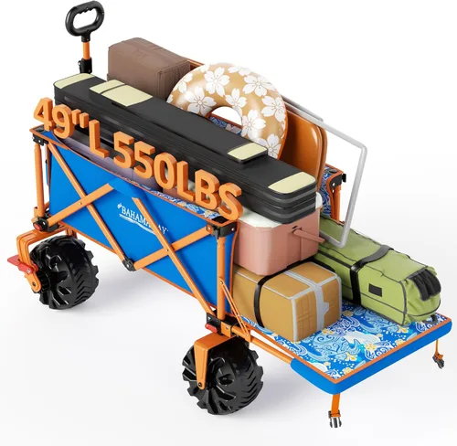 Miniatura 11 de Old Bahama Bay Carro de Playa Extra Largo de 300lbs 124 cm de Largo con Ruedas Grandes con Freno para Arena, Carro de Playa Plegable Utilitario