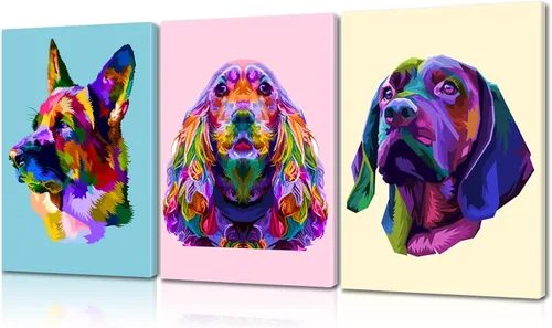 Miniatura 22 de Arte de Pared de Bulldog Francés de 3 Piezas Arte de Pared de Lienzo de Perro - Pintura de Bulldog Francés con Marco de Madera Incorporado