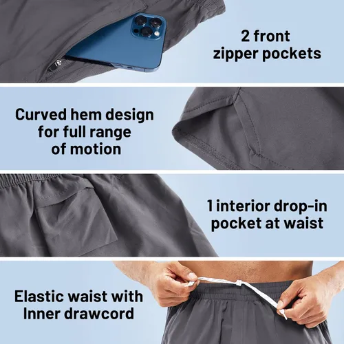 Miniatura 4 de MIER Pantalones cortos de entrenamiento para hombres, pantalones cortos de secado rápido, 5 pulgadas, con bolsillos, ligeros, transpirables.