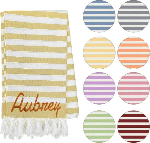 Miniatura 8 de Toalla de playa personalizada con borlas, toalla de playa turca personalizada de gran tamaño con nombre bordado para adultos y niños, piscina
