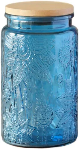 Miniatura 12 de ANSQU Tarro de vidrio azul, recipiente de vidrio vintage de 23.7 FL OZ con tapa hermética, tarro para caramelos/recipiente para azúcar para despensa