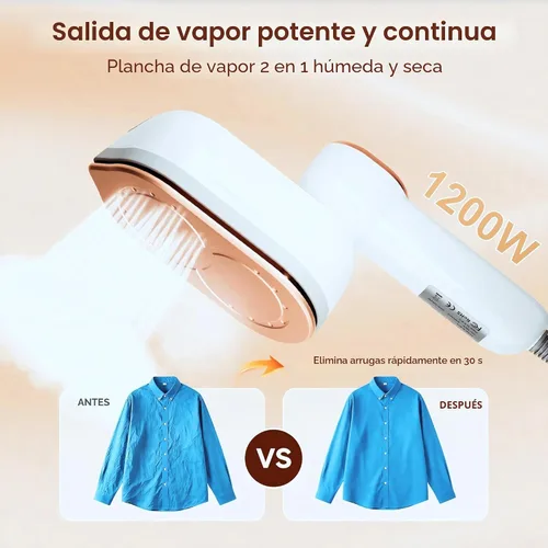 Miniatura 5 de Vaporizador de viaje, vaporizador portátil de 1200 W para ropa, calentamiento rápido de 10 segundos, plancha a vapor para ropa con LED, mango