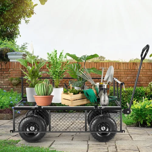 Miniatura 8 de Carrito de jardín, carrito de jardín de acero de malla de servicio pesado de 880 libras de capacidad con lados removibles para convertir