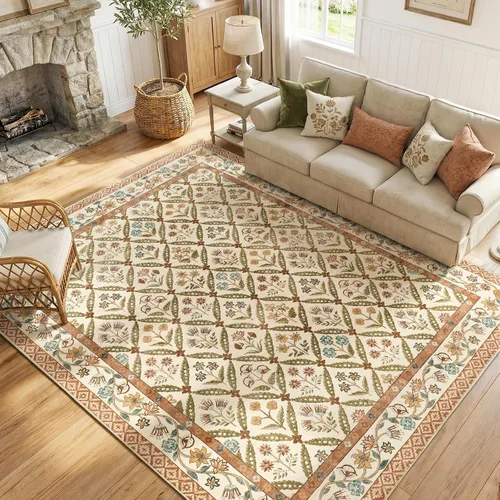 Miniatura 21 de jinchan Haden - Alfombra de entrada de 2 x 3 pulgadas, diseño floral vintage, lavable, suave, antideslizante, de pelo bajo, para puerta, cocina