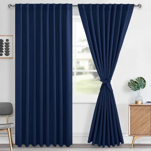 Miniatura 62 de Hiasan Cortinas opacas negras para dormitorio, cortinas opacas cortas de 45 pulgadas de largo, con aislamiento térmico, bolsillo para barra