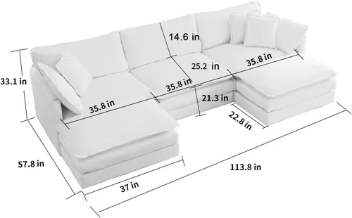 Miniatura 2 de Sofá seccional modular naranja de 111.5 pulgadas, 3 plazas, sofás seccionales grandes para sala de estar, sofá nube oversized de tela chenille