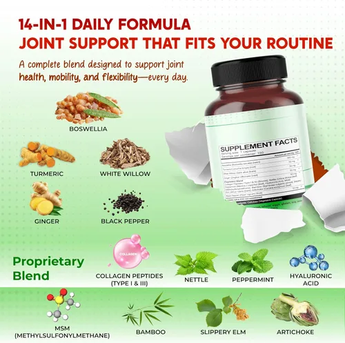 Miniatura 3 de Suplemento todo en 1 Boswellia, cúrcuma, sauce blanco y jengibre, apoya la comodidad de las articulaciones, la flexibilidad y el bienestar digestivo