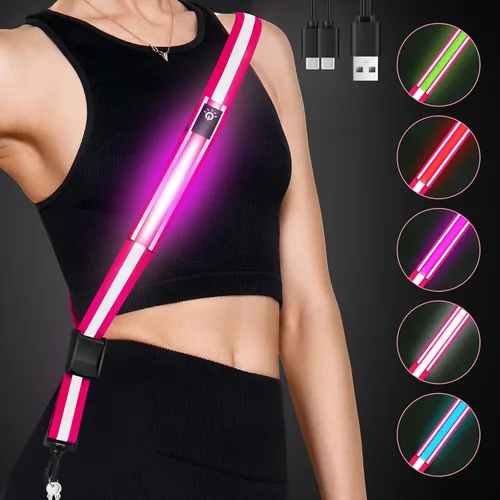 Miniatura 12 de Fitense LED Reflective Belt Sash - 5 Lights Colors & 3 Light Modes High Visibility Night Safety Belt, Rechargeable Light Up Running Gear Adjustable