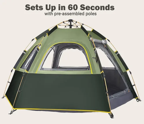 Miniatura 2 de Tienda de campaña Toogh con configuración instantánea, tienda impermeable para 2/3 personas, fácil y rápida de montar en 60 segundos con toldo