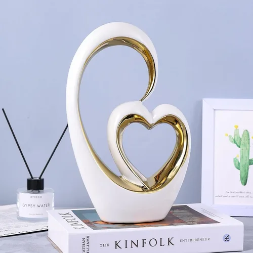 Miniatura 5 de Corazón de cerámica de oro blanco para decoración del hogar, estatua de amor, regalo de aniversario de San Valentín para pareja, escultura de doble