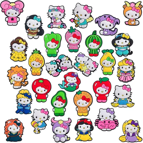 Miniatura 2 de hitioCC 30 dijes lindos para zapatos de gatito para niñas, diseño de dibujos animados Kawaii para zapatos, accesorios para bolsas de zuecos