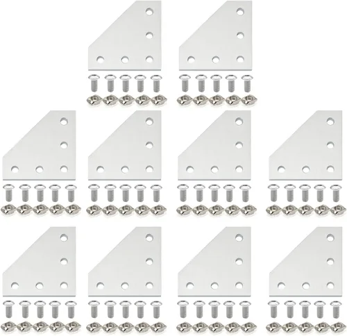 Miniatura 8 de 10 piezas 2020 placa de unión de placa de unión de aluminio en forma de T, conector de extrusión de aluminio de 5 agujeros con 50 tuercas en T, 50