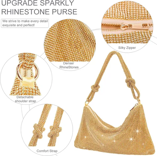 Miniatura 3 de MUVKE Bolso de noche brillante con diamantes de imitación para mujer, bolso de mano con diamantes de imitación de graduación, bolso Hobo