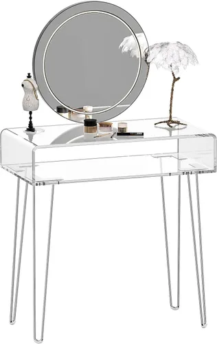 Miniatura 8 de Eglaf - Escritorio de acrílico para tocador, pequeña mesa de maquillaje con patas de metal dorado Clear Dressing Table for Bedroom, Dressing Room
