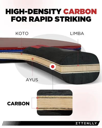 Miniatura 6 de Pala de ping pong con tecnología de carbono Serie de rendimiento, hoja de la más alta calidad de 7 capas, velocidad experta/borde/equilibrio